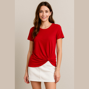 NWOT Belle by Kim Gravel Twist front Tee Red Medium
